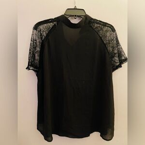 Boohoo black lace short sleeve top